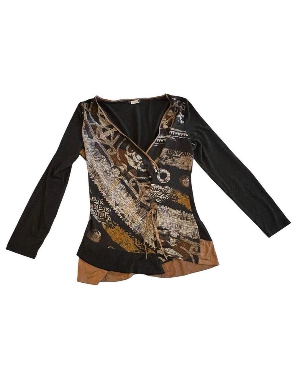 Vintage Abstract Patchwork Wrap Top